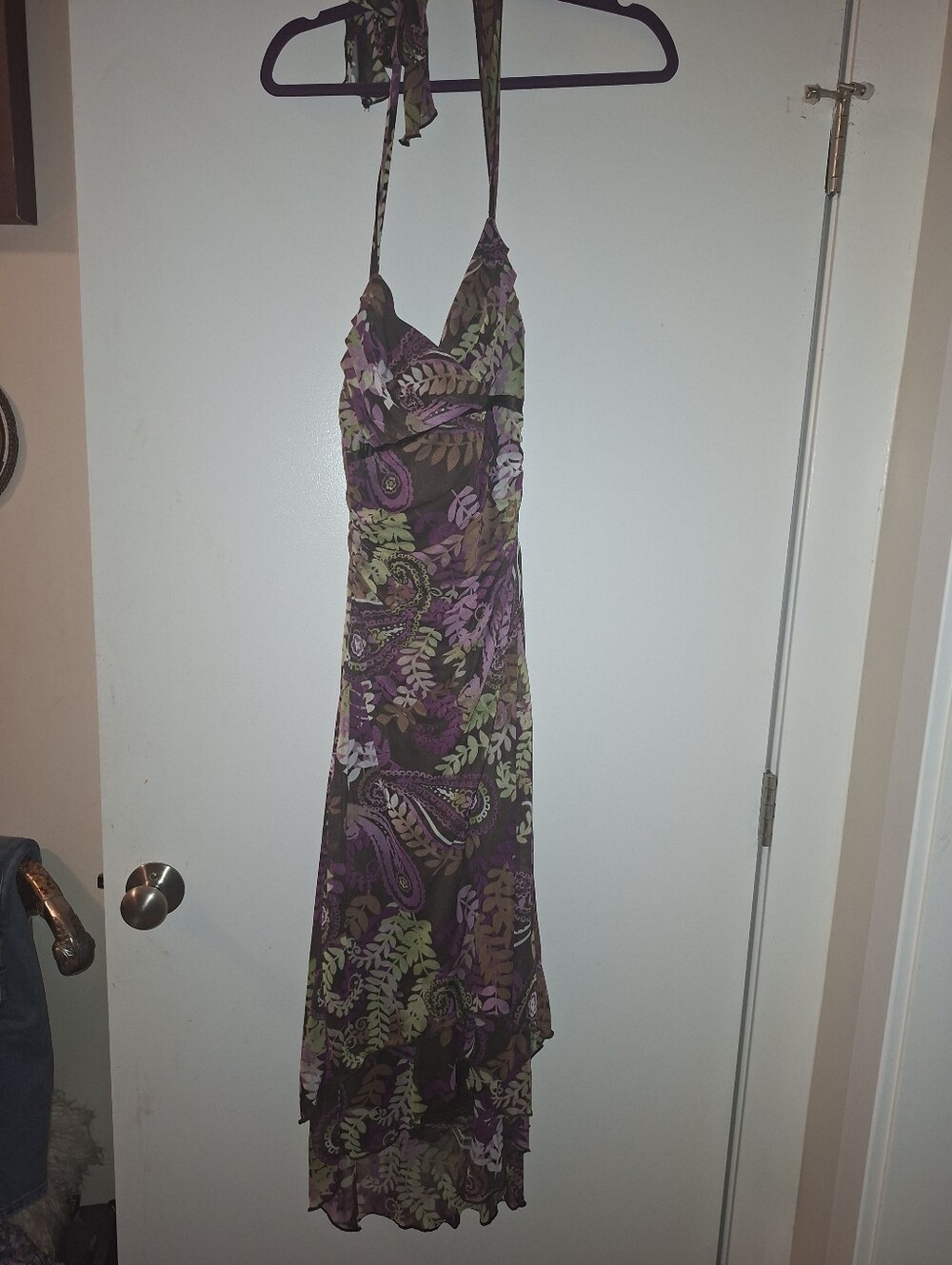 Floral Halter Maxi Dress in Purple and Olive And Brown